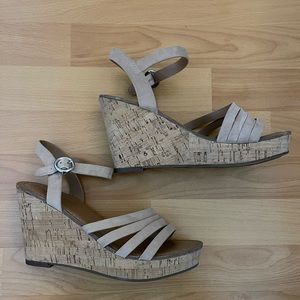 Franco Sarto beige suede cork wedges